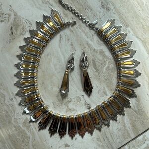 Vintage Monet Gold and Silver Statement Necklace and Earring Set